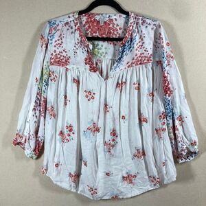 Lucky Brand Floral Peasant Top 1X‎ White Boho Balloon Sleeve Bohemian Country